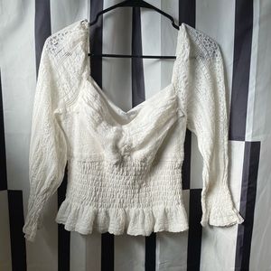 WHITE LONG SLEEVE LACE OFF THE SHOULDER BLOUSE